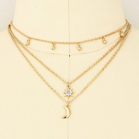 3/$21 Moon Sun Star Layered Necklace - Picture 4 of 5